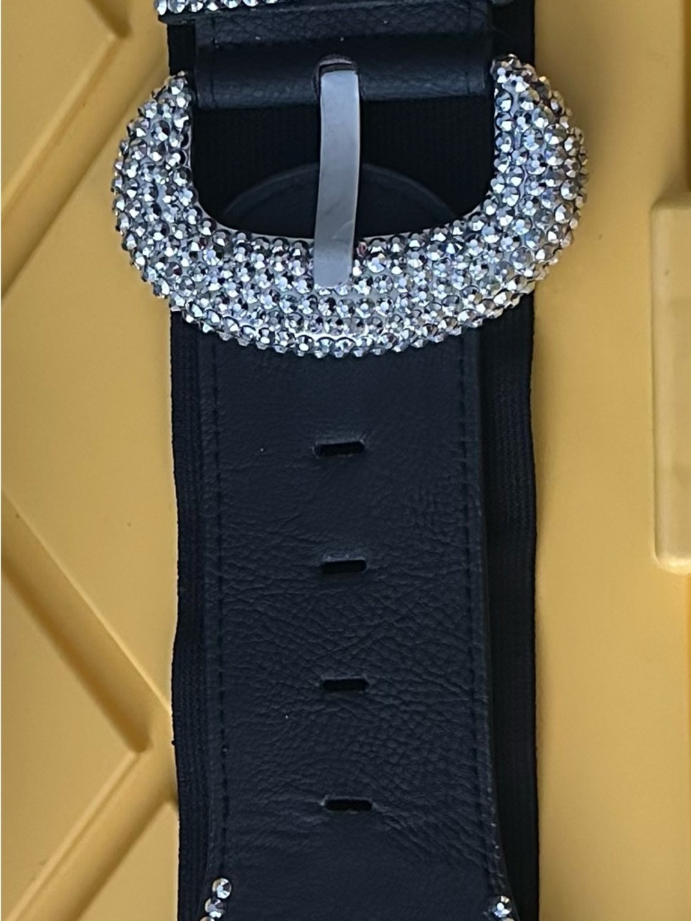 Women’s 3x Black Rhinestone Buckle Wide Belt